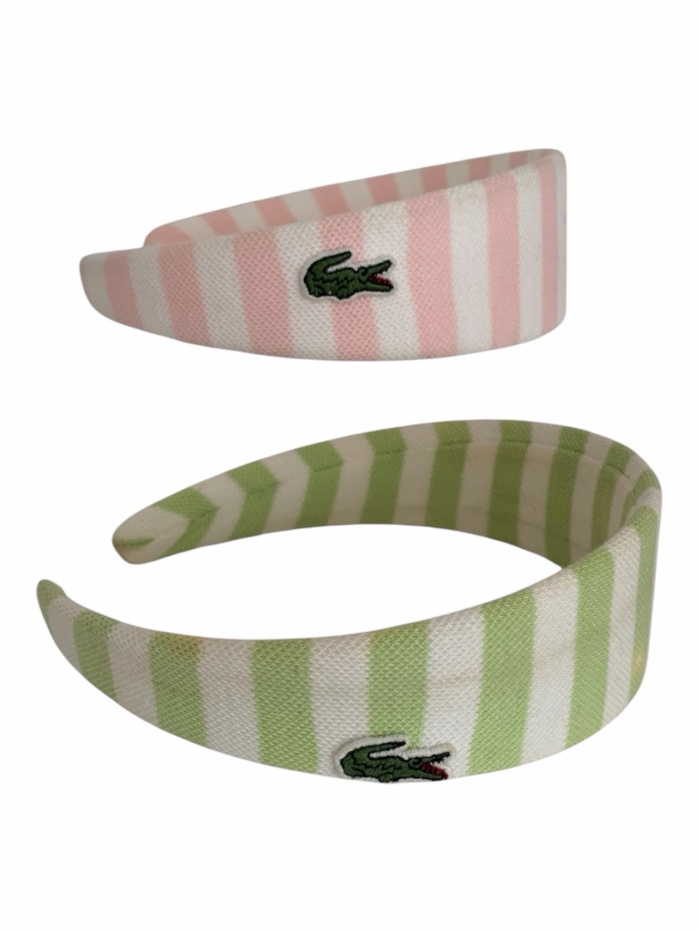 Lacoste Kids Striped Wide Headbands Lot 
Pink Green White Embroidered Logo Girls